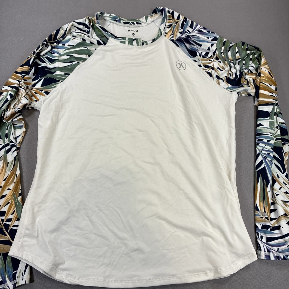 Hurley White Tropical Floral Long Sleeve UPF 50+ Rashguard Swim Top Youth XXL